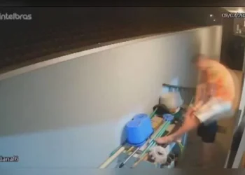 CENAS FORTES: homem leva tiro no rosto ao espiar por cima do muro de vizinho