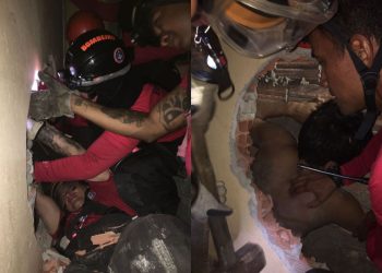 Bombeiros resgatam homem preso entre paredes de duas casas no Lírio do Vale