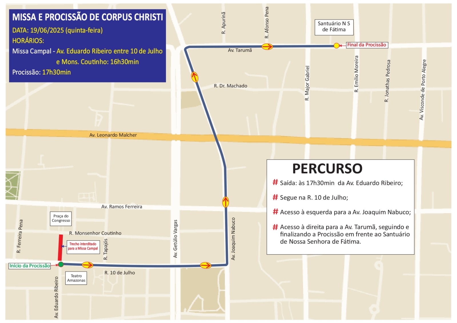 Eduardo Ribeiro será interditada para celebração de Corpus Christi