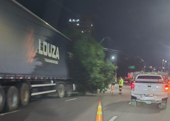 caminhão derruba árvore na Avenida Umberto Calderaro em Manaus