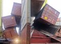 Vídeos: Contêineres desabam em carreta no Porto Chibatão