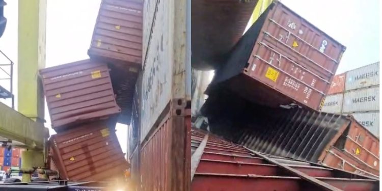 Vídeos: Contêineres desabam em carreta no Porto Chibatão