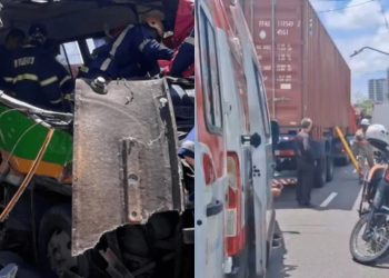 Colisão entre micro-ônibus e carreta deixa feridos no Nova Cidade