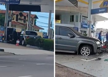 Motorista de picape perde o controle e invade posto de combustíveis