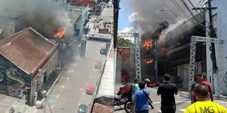 Vídeos: incêndio destrói prédio do antigo Banco da Amazônia no Centro de Manaus