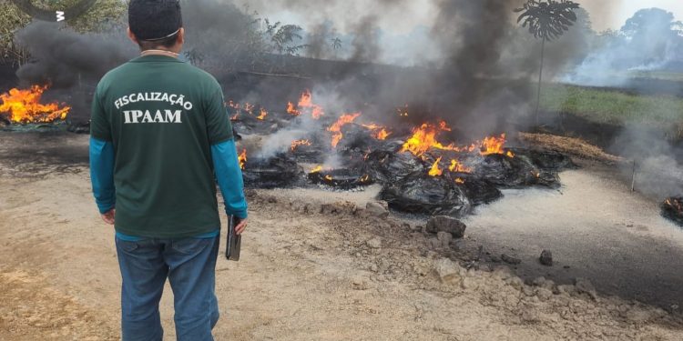 Ipaam multa proprietário de terreno em R$ 100 mil após incêndio e queima de pneus em terreno no Careiro da Várzea